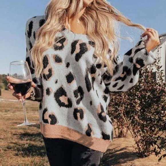 Chic Leopard Print VNeck Sweater - Picture 4 of 6